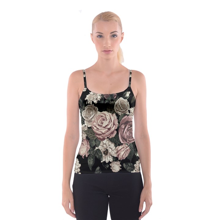 Elegant Seamless Pattern Blush Toned Rustic Flowers Spaghetti Strap Top