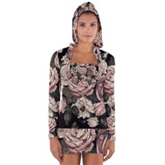 Elegant Seamless Pattern Blush Toned Rustic Flowers Long Sleeve Hooded T-shirt by Vaneshart