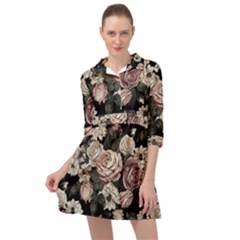 Elegant Seamless Pattern Blush Toned Rustic Flowers Mini Skater Shirt Dress by Vaneshart