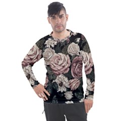 Elegant Seamless Pattern Blush Toned Rustic Flowers Men s Pique Long Sleeve Tee