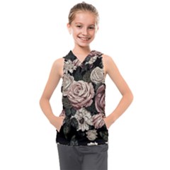 Elegant Seamless Pattern Blush Toned Rustic Flowers Kids  Sleeveless Hoodie by Vaneshart