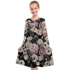 Elegant Seamless Pattern Blush Toned Rustic Flowers Kids  Midi Sailor Dress by Vaneshart