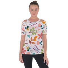 Colorful Ditsy Floral Print Background Shoulder Cut Out Short Sleeve Top by Vaneshart