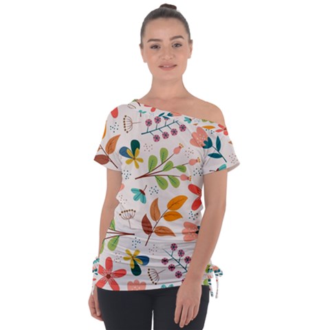 Colorful Ditsy Floral Print Background Tie-up Tee by Vaneshart