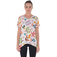 Colorful Ditsy Floral Print Background Cut Out Side Drop Tee by Vaneshart