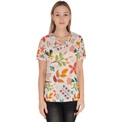 Colorful Ditsy Floral Print Background Women s V-neck Scrub Top by Vaneshart