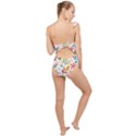 Colorful Ditsy Floral Print Background Frilly One Shoulder Swimsuit View2