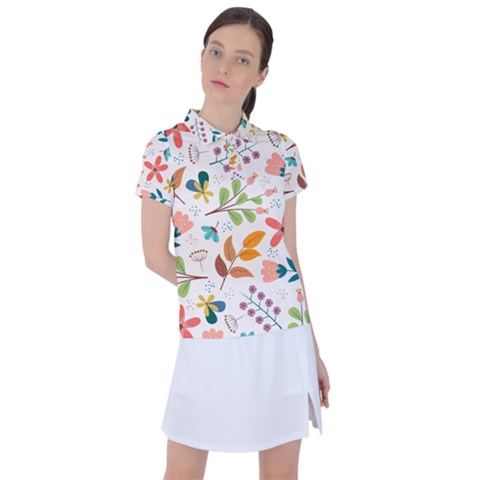 Colorful Ditsy Floral Print Background Women s Polo Tee by Vaneshart