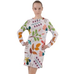 Colorful Ditsy Floral Print Background Long Sleeve Hoodie Dress by Vaneshart