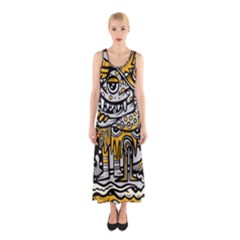 Crazy Abstract Doodle Social Doodle Drawing Style Sleeveless Maxi Dress by Vaneshart