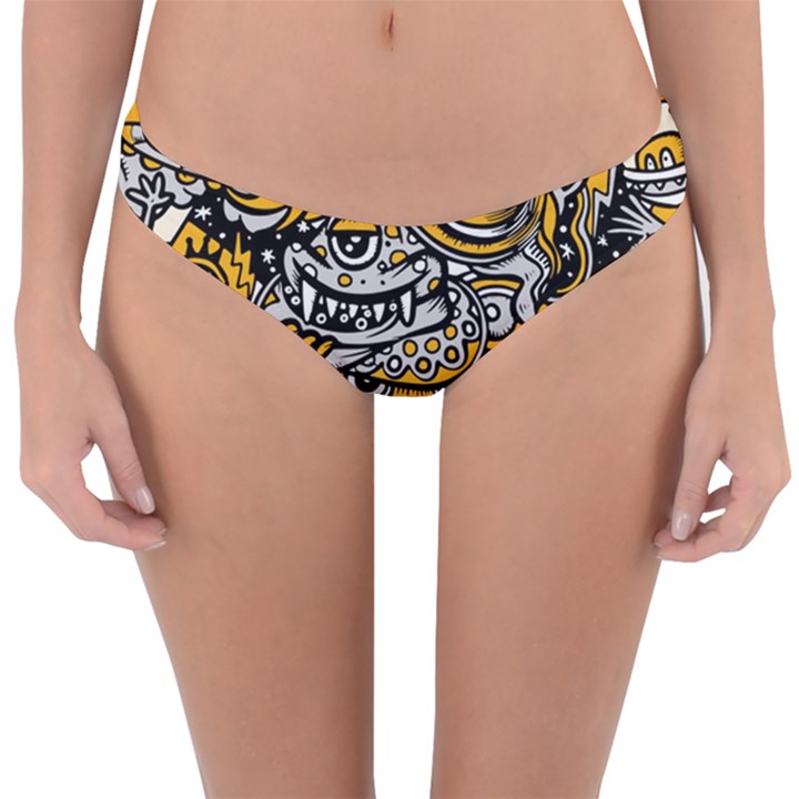 Crazy Abstract Doodle Social Doodle Drawing Style Reversible Hipster Bikini Bottoms