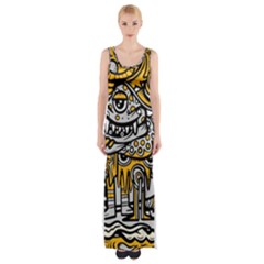 Crazy Abstract Doodle Social Doodle Drawing Style Thigh Split Maxi Dress by Vaneshart