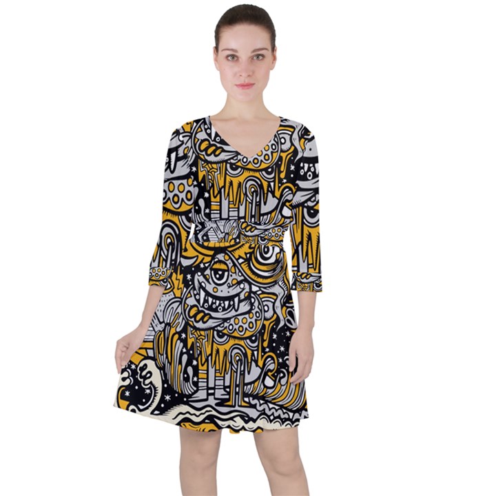 Crazy Abstract Doodle Social Doodle Drawing Style Ruffle Dress