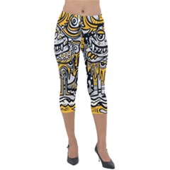 Crazy Abstract Doodle Social Doodle Drawing Style Lightweight Velour Capri Leggings  by Vaneshart