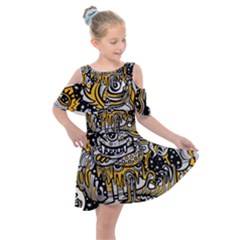 Crazy Abstract Doodle Social Doodle Drawing Style Kids  Shoulder Cutout Chiffon Dress by Vaneshart