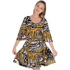 Crazy Abstract Doodle Social Doodle Drawing Style Velour Kimono Dress by Vaneshart