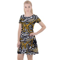 Crazy Abstract Doodle Social Doodle Drawing Style Cap Sleeve Velour Dress  by Vaneshart