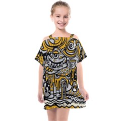 Crazy Abstract Doodle Social Doodle Drawing Style Kids  One Piece Chiffon Dress by Vaneshart