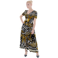 Crazy Abstract Doodle Social Doodle Drawing Style Button Up Short Sleeve Maxi Dress by Vaneshart