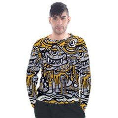 Crazy Abstract Doodle Social Doodle Drawing Style Men s Long Sleeve Raglan Tee