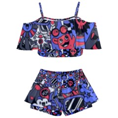 Cute Halloween Monsters Set Background Kids  Off Shoulder Skirt Bikini by Vaneshart