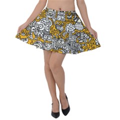 Hand Drawn Vector Illustration Doodle Funny World Velvet Skater Skirt by Vaneshart