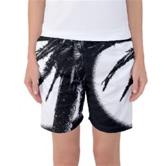 Black And White Tropical Moonscape Illustration Women s Basketball Shorts by dflcprintsclothing