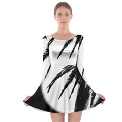 Black And White Tropical Moonscape Illustration Long Sleeve Skater Dress by dflcprintsclothing