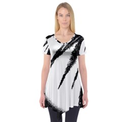 Black And White Tropical Moonscape Illustration Short Sleeve Tunic 