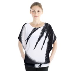 Black And White Tropical Moonscape Illustration Batwing Chiffon Blouse