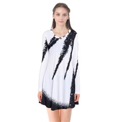 Black And White Tropical Moonscape Illustration Long Sleeve V-neck Flare Dress