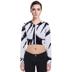 Black And White Tropical Moonscape Illustration Long Sleeve Zip Up Bomber Jacket by dflcprintsclothing