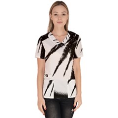 Black And White Tropical Moonscape Illustration Women s V-neck Scrub Top by dflcprintsclothing