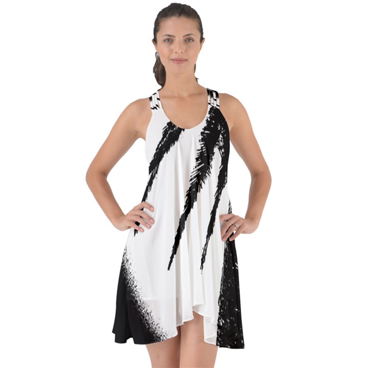 Black And White Tropical Moonscape Illustration Show Some Back Chiffon Dress