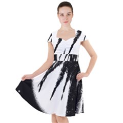 Black And White Tropical Moonscape Illustration Cap Sleeve Midi Dress by dflcprintsclothing