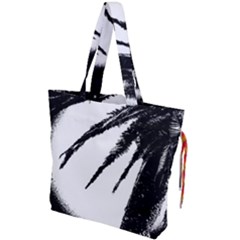 Black And White Tropical Moonscape Illustration Drawstring Tote Bag