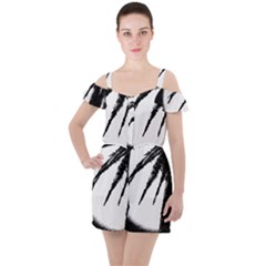 Black And White Tropical Moonscape Illustration Ruffle Cut Out Chiffon Playsuit by dflcprintsclothing