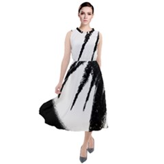 Black And White Tropical Moonscape Illustration Round Neck Boho Dress