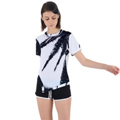 Black And White Tropical Moonscape Illustration Asymmetrical Short Sleeve Sports Tee