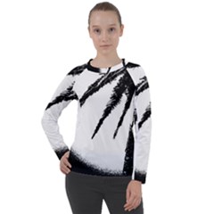 Black And White Tropical Moonscape Illustration Women s Long Sleeve Raglan Tee