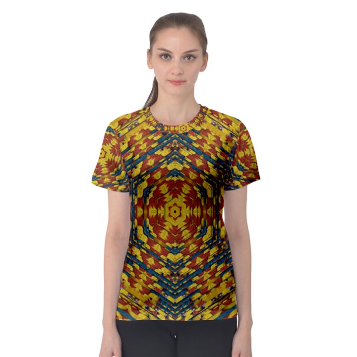 Yuppie And Hippie Art With Some Bohemian Style In Women s Sport Mesh Tee