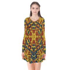 Yuppie And Hippie Art With Some Bohemian Style In Long Sleeve V-neck Flare Dress by pepitasart