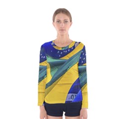 Brazil Flags Waving Background Women s Long Sleeve Tee