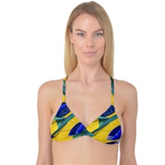 Brazil Flags Waving Background Reversible Tri Bikini Top by dflcprintsclothing