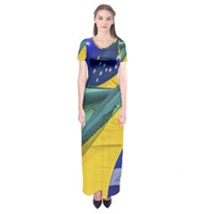 Brazil Flags Waving Background Short Sleeve Maxi Dress by dflcprintsclothing