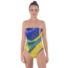 Brazil Flags Waving Background Tie Back One Piece Swimsuit