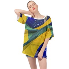 Brazil Flags Waving Background Oversized Chiffon Top by dflcprintsclothing