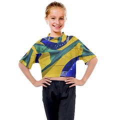 Brazil Flags Waving Background Kids Mock Neck Tee