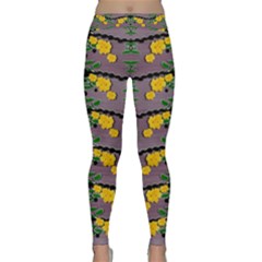 Plumeria And Frangipani Temple Flowers Ornate Classic Yoga Leggings by pepitasart