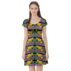 Plumeria And Frangipani Temple Flowers Ornate Short Sleeve Skater Dress by pepitasart